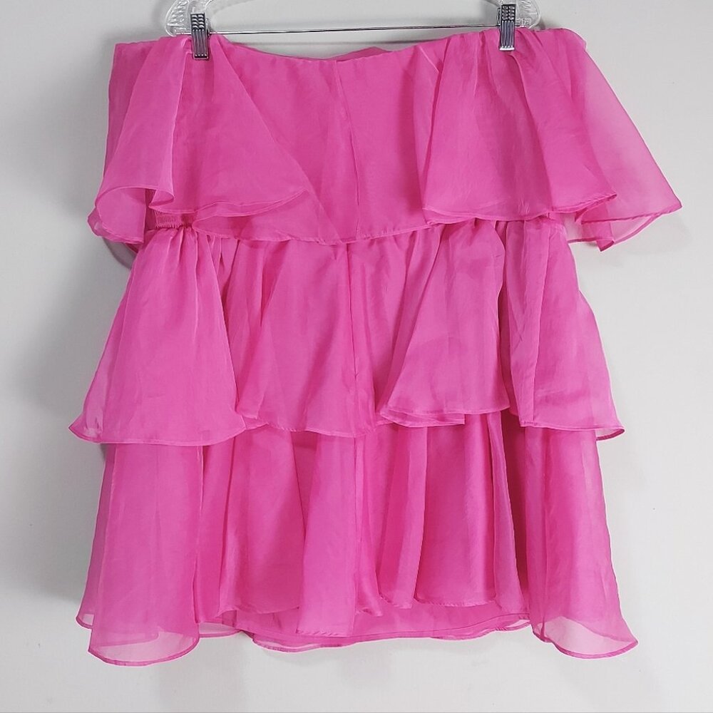 Abercrombie & Fitch Organza Tiered Mini Dress XXL Pink Valentine Date Party Wear - Picture 2 of 10
